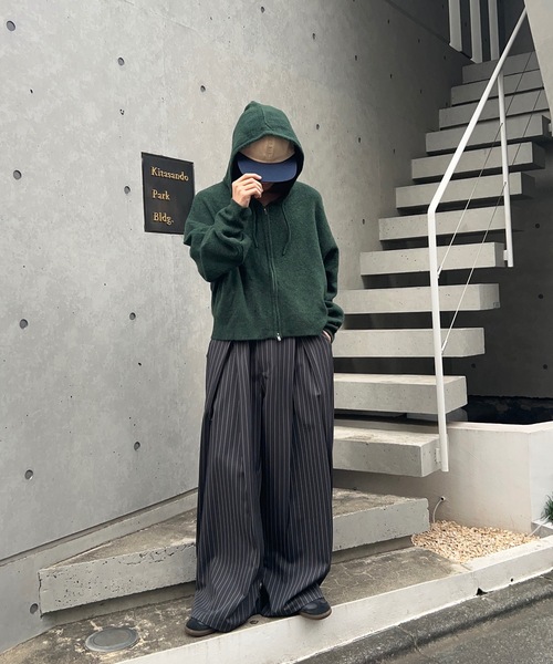 クロスタックバギーワイドスラックス/ストライプ&無地/セットアップ