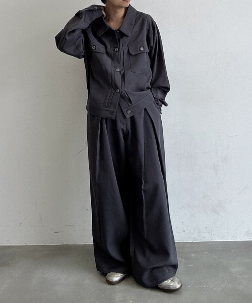 クロスタックバギーワイドスラックス/ストライプ&無地/セットアップ