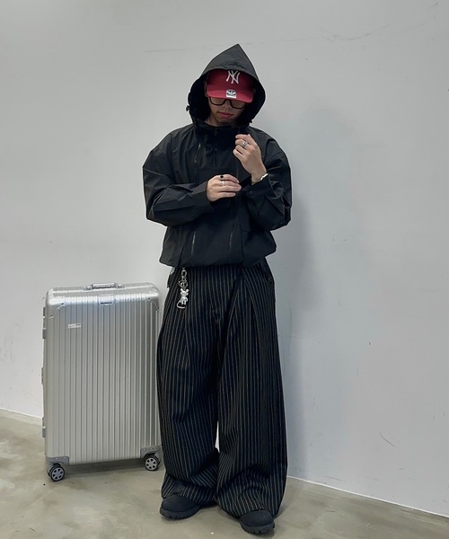 クロスタックバギーワイドスラックス/ストライプ&無地/セットアップ