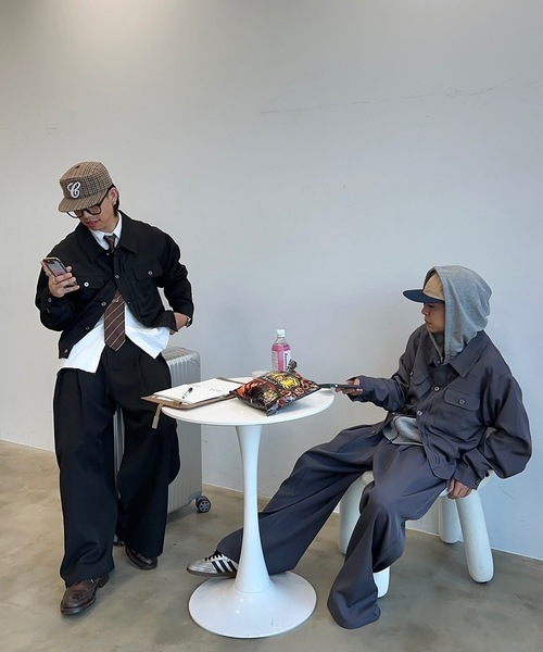 MandO（Auntie Rosa）（エムオー）の「クロスタックバギーワイドスラックス/ストライプ&無地/セットアップ着用可（スラックス・メンズ・ブラウン/ブラック系その他/ブラック/グレー系その他・MEDIUM/SMALL/LARGE）」の5枚目の写真