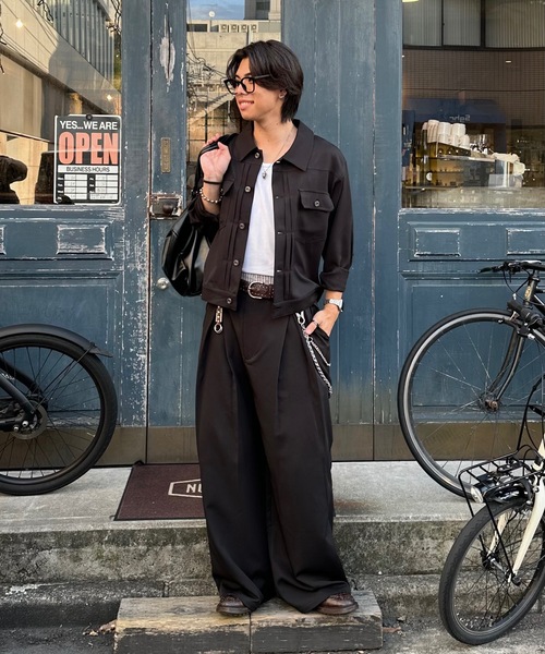 MandO（Auntie Rosa）（エムオー）の「クロスタックバギーワイドスラックス/ストライプ&無地/セットアップ着用可（スラックス・メンズ・ブラウン/ブラック系その他/ブラック/グレー系その他・MEDIUM/SMALL/LARGE）」の8枚目の写真