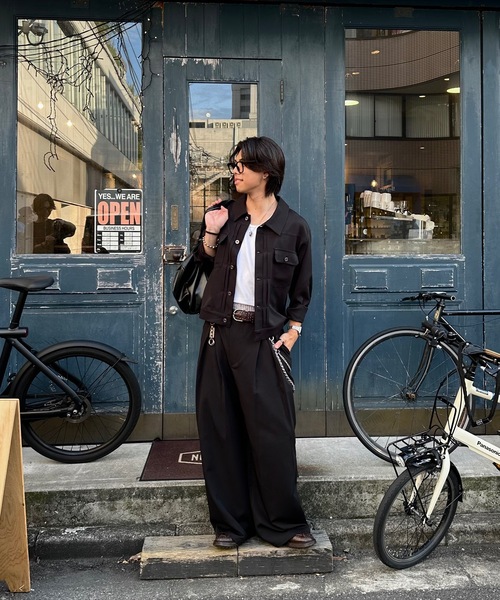 MandO（Auntie Rosa）（エムオー）の「クロスタックバギーワイドスラックス/ストライプ&無地/セットアップ着用可（スラックス・メンズ・ブラウン/ブラック系その他/ブラック/グレー系その他・MEDIUM/SMALL/LARGE）」の9枚目の写真