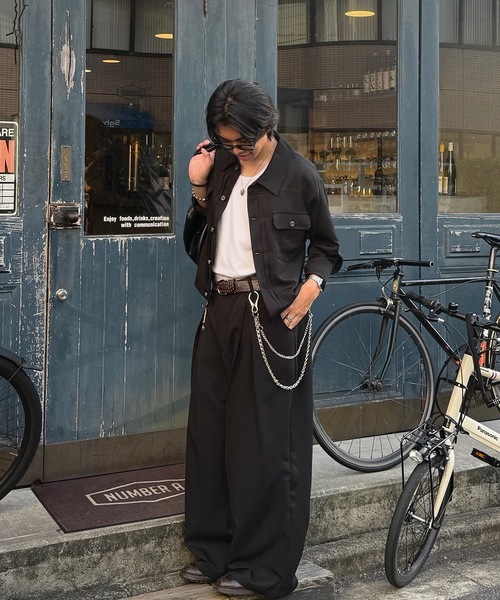 MandO（Auntie Rosa）（エムオー）の「クロスタックバギーワイドスラックス/ストライプ&無地/セットアップ着用可（スラックス・メンズ・ブラウン/ブラック系その他/ブラック/グレー系その他・MEDIUM/SMALL/LARGE）」の11枚目の写真