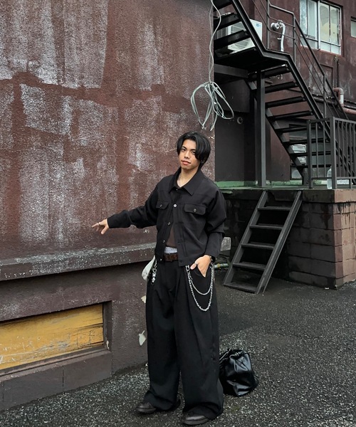 MandO（Auntie Rosa）（エムオー）の「クロスタックバギーワイドスラックス/ストライプ&無地/セットアップ着用可（スラックス・メンズ・ブラウン/ブラック系その他/ブラック/グレー系その他・MEDIUM/SMALL/LARGE）」の12枚目の写真