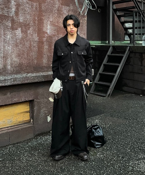 MandO（Auntie Rosa）（エムオー）の「クロスタックバギーワイドスラックス/ストライプ&無地/セットアップ着用可（スラックス・メンズ・ブラウン/ブラック系その他/ブラック/グレー系その他・MEDIUM/SMALL/LARGE）」の13枚目の写真