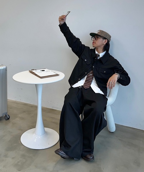 MandO（Auntie Rosa）（エムオー）の「クロスタックバギーワイドスラックス/ストライプ&無地/セットアップ着用可（スラックス・メンズ・ブラウン/ブラック系その他/ブラック/グレー系その他・MEDIUM/SMALL/LARGE）」の15枚目の写真