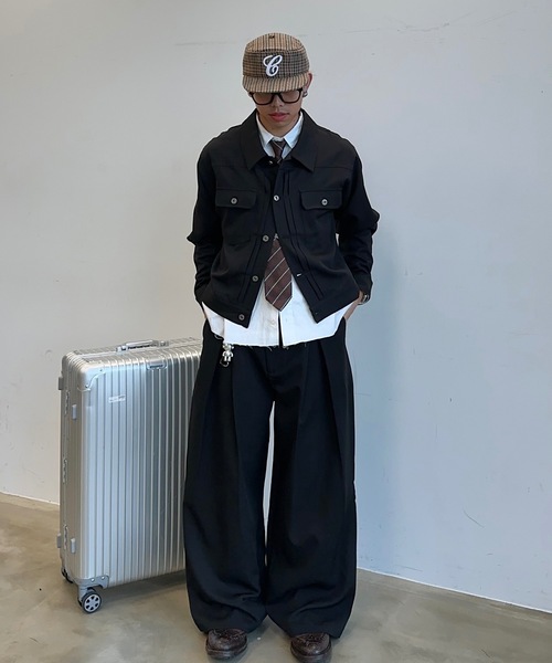 MandO（Auntie Rosa）（エムオー）の「クロスタックバギーワイドスラックス/ストライプ&無地/セットアップ着用可（スラックス・メンズ・ブラウン/ブラック系その他/ブラック/グレー系その他・MEDIUM/SMALL/LARGE）」の18枚目の写真