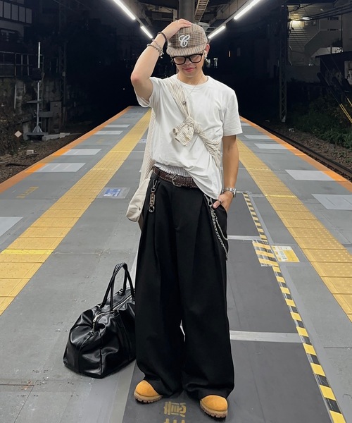 MandO（Auntie Rosa）（エムオー）の「クロスタックバギーワイドスラックス/ストライプ&無地/セットアップ着用可（スラックス・メンズ・ブラウン/ブラック系その他/ブラック/グレー系その他・MEDIUM/SMALL/LARGE）」の22枚目の写真