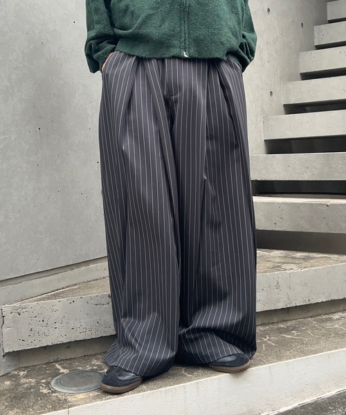 クロスタックバギーワイドスラックス/ストライプ&無地/セットアップ