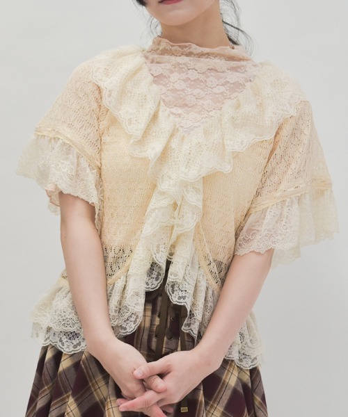 セール】レースフリルボレロ風トップス（カーディガン/ボレロ）｜axes