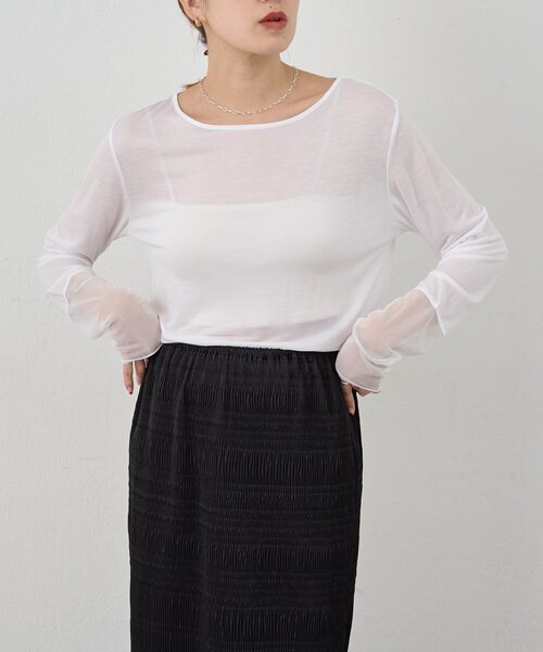 SHENERY（シーナリー）の「袖シアーカットソー（Tシャツ/カットソー・レディース・ブラック/オフホワイト/ピンク/ブラウン・FREE）」の8枚目の写真