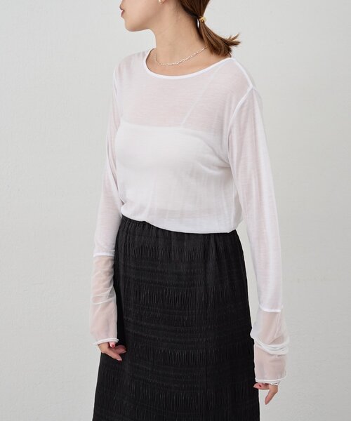 SHENERY（シーナリー）の「袖シアーカットソー（Tシャツ/カットソー・レディース・ブラック/オフホワイト/ピンク/ブラウン・FREE）」の7枚目の写真