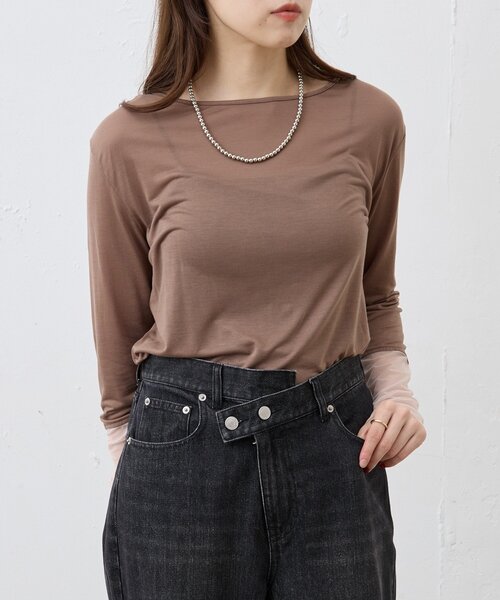 SHENERY（シーナリー）の「袖シアーカットソー（Tシャツ/カットソー・レディース・ブラック/オフホワイト/ピンク/ブラウン・FREE）」の20枚目の写真