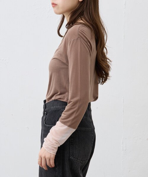 SHENERY（シーナリー）の「袖シアーカットソー（Tシャツ/カットソー・レディース・ブラック/オフホワイト/ピンク/ブラウン・FREE）」の21枚目の写真