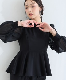 PourVous | タイトフォーマル大きいサイズロング丈&結婚式二次会同窓会成人式ペプラム2点セットクルーネックセットアップパーティードレスオケージョンドレス(パンツドレス)