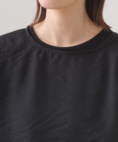 OMNES（オムネス）の「ダンボールニット×オーガンジー 2WAYレイヤードプルオーバー長袖（アンサンブル・レディース・ブラック/グレイッシュベージュ・FREE）」の15枚目の写真