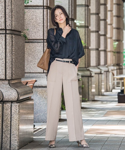 LAUTREAMONT(ロートレアモン)の「タックレスワイドチノパンツ≪洗濯機で洗える≫(チノパンツ・レディース・ブラック/キャメル・7号/9号/11号)」の8枚目の写真