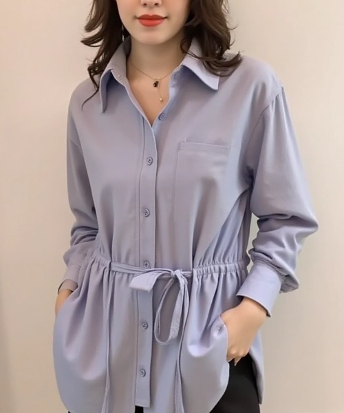 cammie(キャミー)の「ドローストリングオーバーサイズシャツ(シャツ/ブラウス・レディース・サックスブルー/グレー・MEDIUM/LARGE)」の8枚目の写真