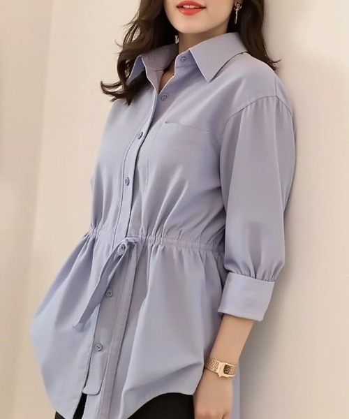 cammie(キャミー)の「ドローストリングオーバーサイズシャツ(シャツ/ブラウス・レディース・サックスブルー/グレー・MEDIUM/LARGE)」の11枚目の写真