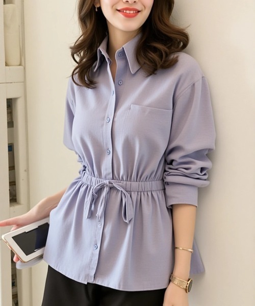 cammie(キャミー)の「ドローストリングオーバーサイズシャツ(シャツ/ブラウス・レディース・サックスブルー/グレー・MEDIUM/LARGE)」の9枚目の写真