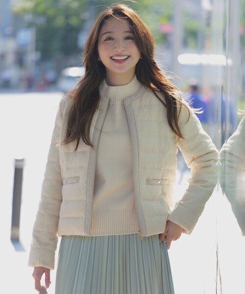 セール】【2WAY】ツイードノーカラー ダウンジャケット（ダウン