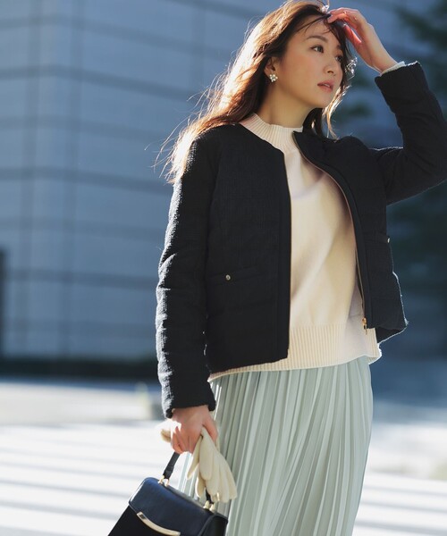 セール】【2WAY】ツイードノーカラー ダウンジャケット（ダウン