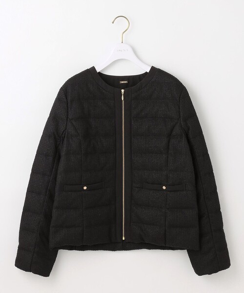 セール】【2WAY】ツイードノーカラー ダウンジャケット（ダウン