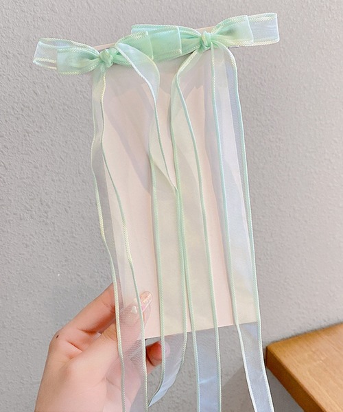 CALIFORNIA OUTFITTERS（カリフォルニア アウトフィッターズ）の「8B31 シアー ロングリボン付き ガーリーヘアクリップ（バレッタ/ヘアクリップ・レディース・パープル/イエロー/オレンジ/ピンク/グリーン/ブルー・ONESIZE）」の2枚目の写真