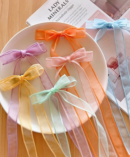 CALIFORNIA OUTFITTERS（カリフォルニア アウトフィッターズ）の「8B31 シアー ロングリボン付き ガーリーヘアクリップ（バレッタ/ヘアクリップ・レディース・パープル/イエロー/オレンジ/ピンク/グリーン/ブルー・ONESIZE）」の8枚目の写真