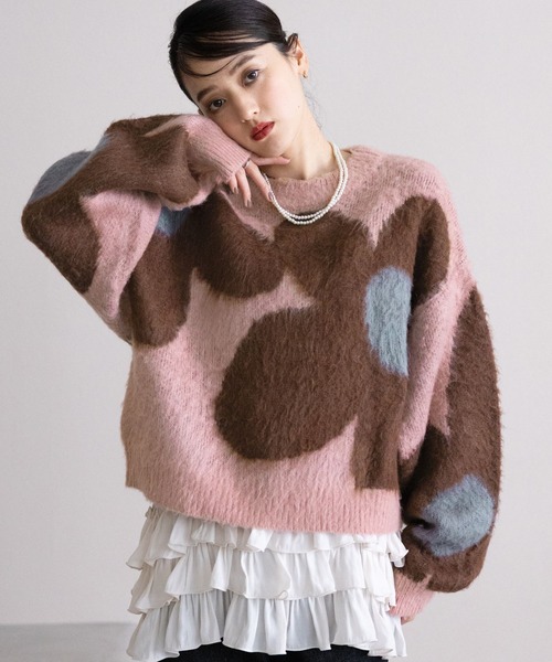 RAGEBLUE（レイジブルー）の「選べるシルエット/シャギーフラワーニット（ニット/セーター・レディース・ブラウン/アイボリー/ブラック/グレー/ピンク/ブルー・MEDIUM/LARGE）」の6枚目の写真