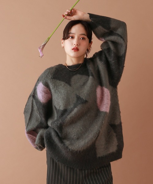 RAGEBLUE（レイジブルー）の「選べるシルエット/シャギーフラワーニット（ニット/セーター・レディース・ブラウン/アイボリー/ブラック/グレー/ピンク/ブルー・MEDIUM/LARGE）」の16枚目の写真