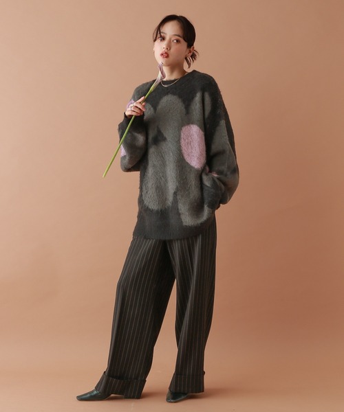 RAGEBLUE（レイジブルー）の「選べるシルエット/シャギーフラワーニット（ニット/セーター・レディース・ブラウン/アイボリー/ブラック/グレー/ピンク/ブルー・MEDIUM/LARGE）」の14枚目の写真