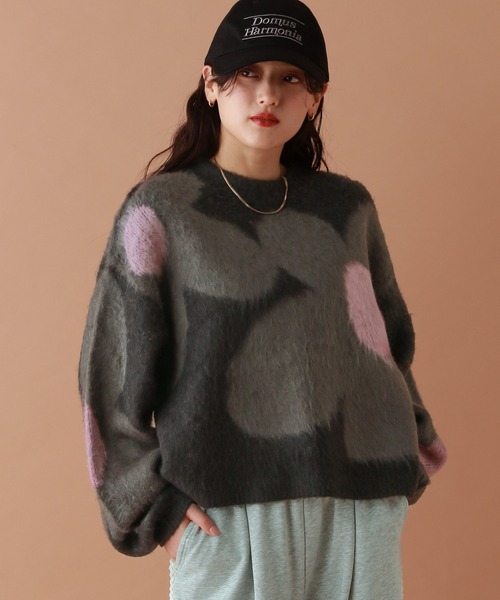 RAGEBLUE（レイジブルー）の「選べるシルエット/シャギーフラワーニット（ニット/セーター・レディース・ブラウン/アイボリー/ブラック/グレー/ピンク/ブルー・MEDIUM/LARGE）」の12枚目の写真