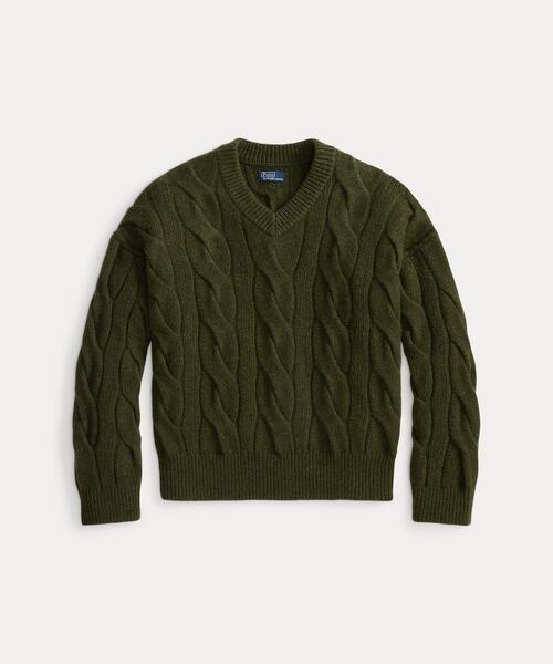 ポロラルフローレン ケーブルニット カシミヤ混 サイズL Vネック Polo Ralph Lauren*ポロラルフローレン*ケーブルニット*カシミア