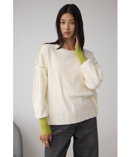 AZUL by moussy（アズールバイマウジー）の「バイカラーカフニット（ニット/セーター・レディース・杢グレー/アイボリー/ブラック・FREE）」の5枚目の写真