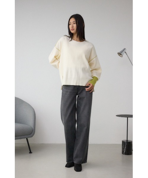 AZUL by moussy（アズールバイマウジー）の「バイカラーカフニット（ニット/セーター・レディース・杢グレー/アイボリー/ブラック・FREE）」の6枚目の写真