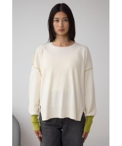 AZUL by moussy（アズールバイマウジー）の「バイカラーカフニット（ニット/セーター・レディース・杢グレー/アイボリー/ブラック・FREE）」の7枚目の写真