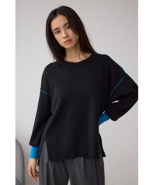 AZUL by moussy（アズールバイマウジー）の「バイカラーカフニット（ニット/セーター・レディース・杢グレー/アイボリー/ブラック・FREE）」の15枚目の写真