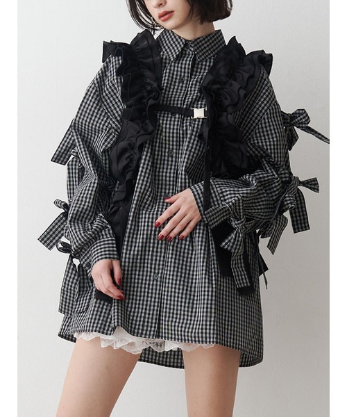 jouetie(ジュエティ)の「【WEB限定】リボンスリーブBIGシャツ(シャツ/ブラウス・レディース・ブラック/ブルー・MEDIUM)」の2枚目の写真