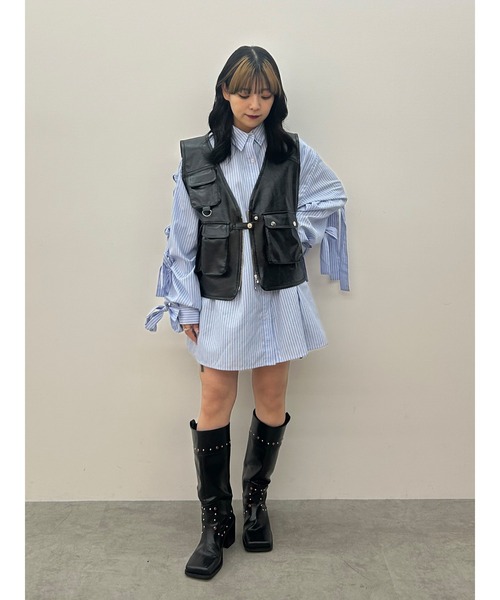 jouetie(ジュエティ)の「【WEB限定】リボンスリーブBIGシャツ(シャツ/ブラウス・レディース・ブラック/ブルー・MEDIUM)」の5枚目の写真