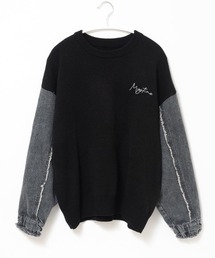 A.D.C.L. | 刺繍ロゴ入り 袖デニム切替 ニットプルオーバー(ニット/セーター)
