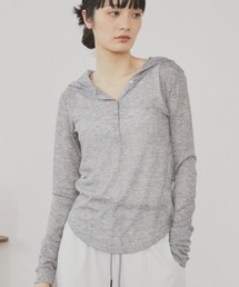 MERLOT | ロングリブシアーヘンリーネックフーディーロンT(Tシャツ/カットソー)