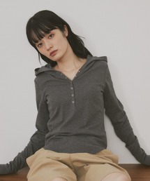 ロングリブシアーヘンリーネックフーディーロンT