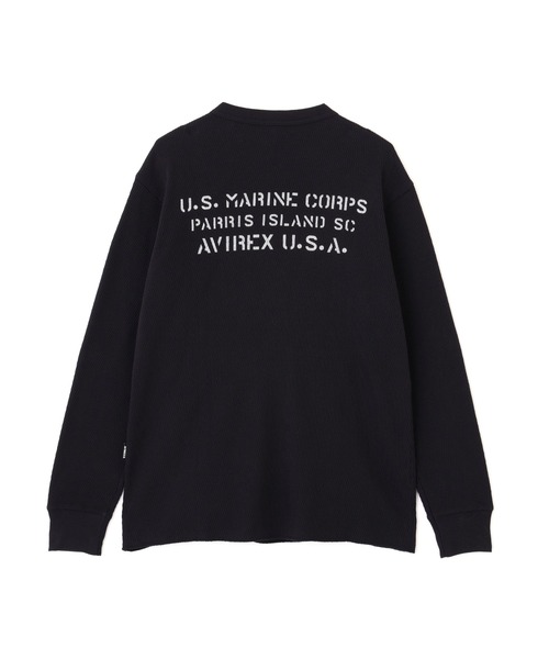 AVIREX(アヴィレックス)の「《WEB&DEPOT限定》STENCIL HONEYCOMB WAFFLE L/S T-SHIRT / ステンシル ハニカムワッフル 長袖Tシャツ / AVIREX / アヴィレックス(Tシャツ/カットソー・メンズ・ネイビー/オレンジ/ナチュラル/チャコール・MEDIUM/LARGE/X-LARGE/XX-LARGE)」の1枚目の写真