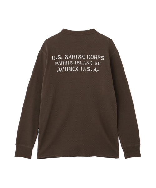 AVIREX(アヴィレックス)の「《WEB&DEPOT限定》STENCIL HONEYCOMB WAFFLE L/S T-SHIRT / ステンシル ハニカムワッフル 長袖Tシャツ / AVIREX / アヴィレックス(Tシャツ/カットソー・メンズ・ネイビー/オレンジ/ナチュラル/チャコール・MEDIUM/LARGE/X-LARGE/XX-LARGE)」の2枚目の写真