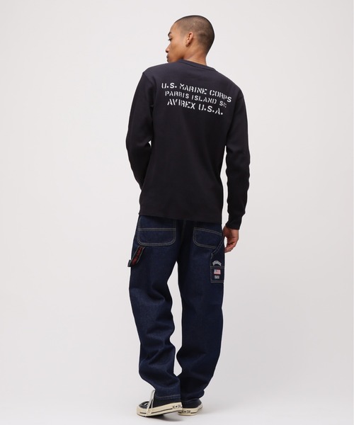 AVIREX(アヴィレックス)の「《WEB&DEPOT限定》STENCIL HONEYCOMB WAFFLE L/S T-SHIRT / ステンシル ハニカムワッフル 長袖Tシャツ / AVIREX / アヴィレックス(Tシャツ/カットソー・メンズ・ネイビー/オレンジ/ナチュラル/チャコール・MEDIUM/LARGE/X-LARGE/XX-LARGE)」の9枚目の写真