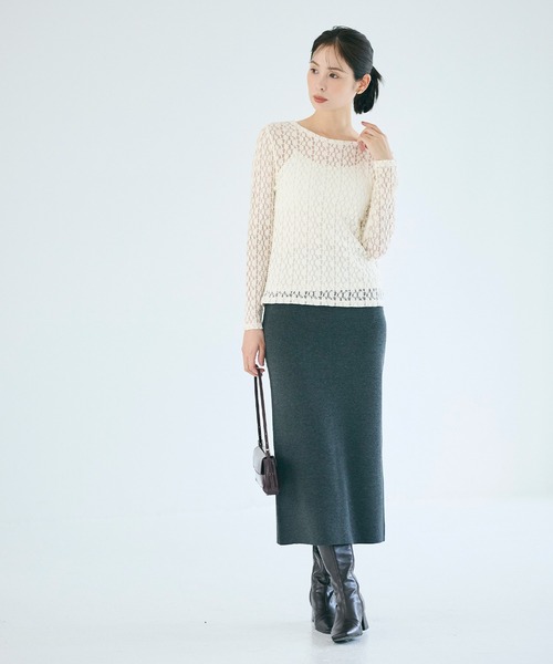 coca(coca)(コカ)の「ストレッチレーストップス(Tシャツ/カットソー・レディース・アイボリー/ダークブラウン・S/L/M)」の3枚目の写真