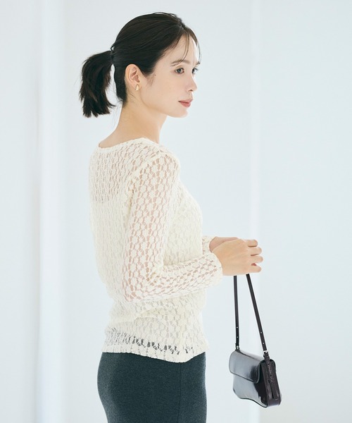 coca(coca)(コカ)の「ストレッチレーストップス(Tシャツ/カットソー・レディース・アイボリー/ダークブラウン・S/L/M)」の4枚目の写真