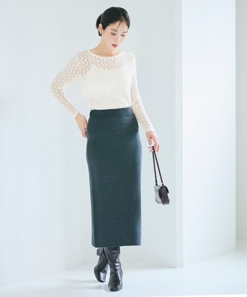 coca(coca)(コカ)の「ストレッチレーストップス(Tシャツ/カットソー・レディース・アイボリー/ダークブラウン・S/L/M)」の6枚目の写真