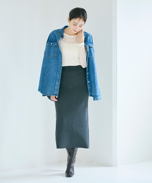 coca(coca)(コカ)の「ストレッチレーストップス(Tシャツ/カットソー・レディース・アイボリー/ダークブラウン・S/L/M)」の8枚目の写真